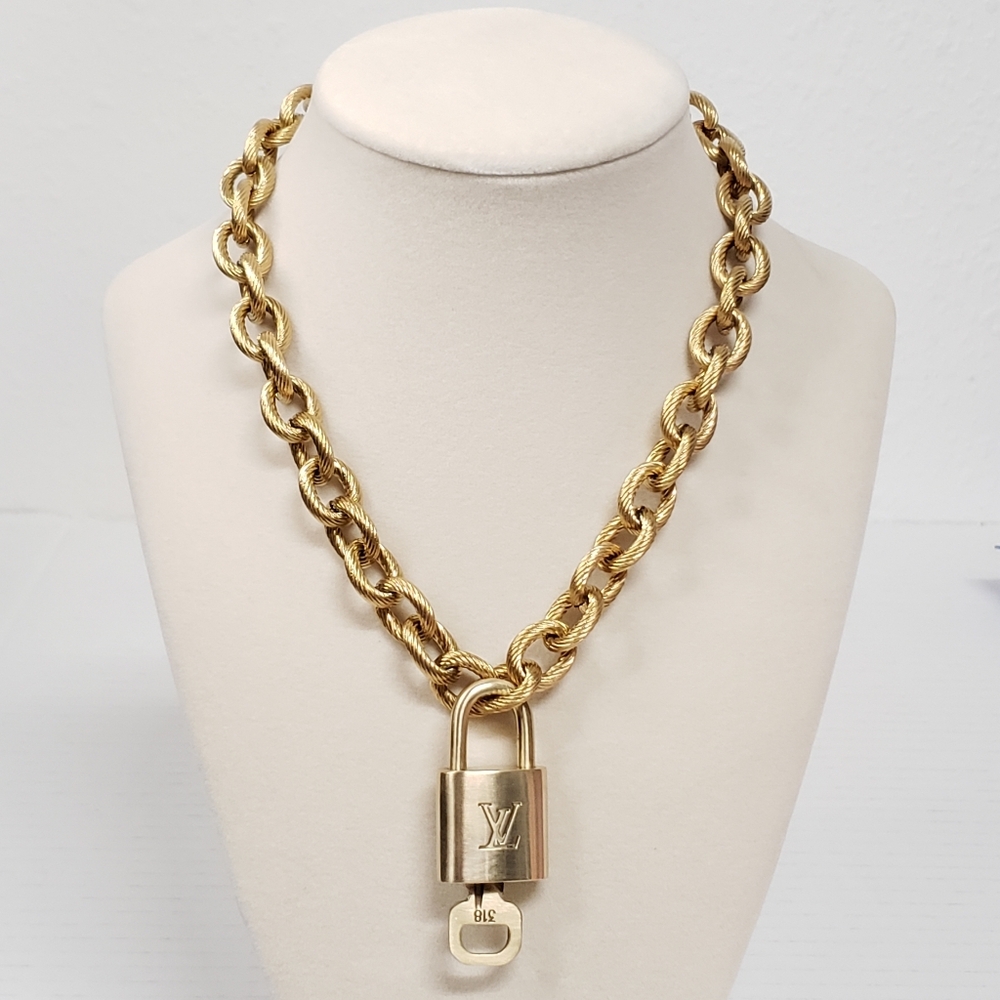 Louis Vuitton Lock & Key Gold with Unbranded CubanGeometry Stainless Steel Chain